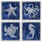 Stupell Industries Sea Life on Abstract Blue 4pc Framed Giclee Wall Art Set Design by Paul Brent